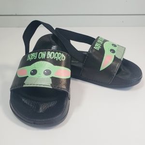 8K BABY YODA ON BOARD Slides Black Green Toddler Size 8K (Unisex)
